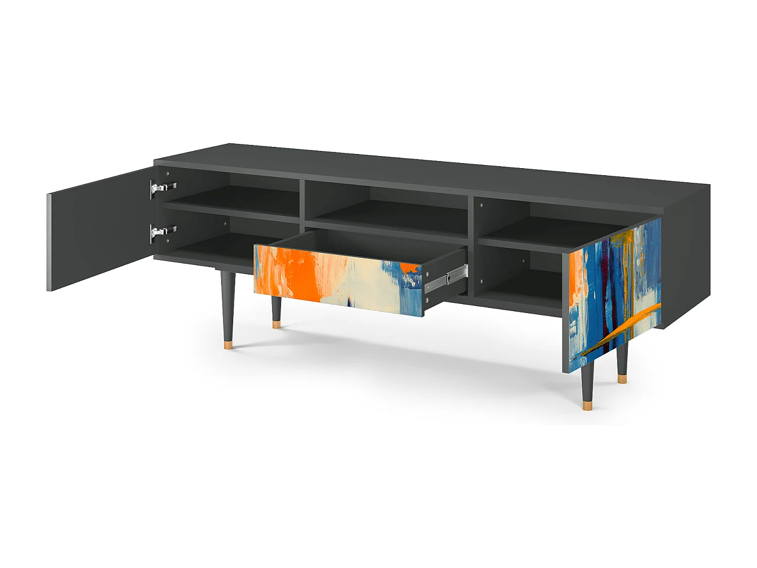 Szafka RTV - 170х59х41 cm - T6 - Abstract Expressionism, Antracyt