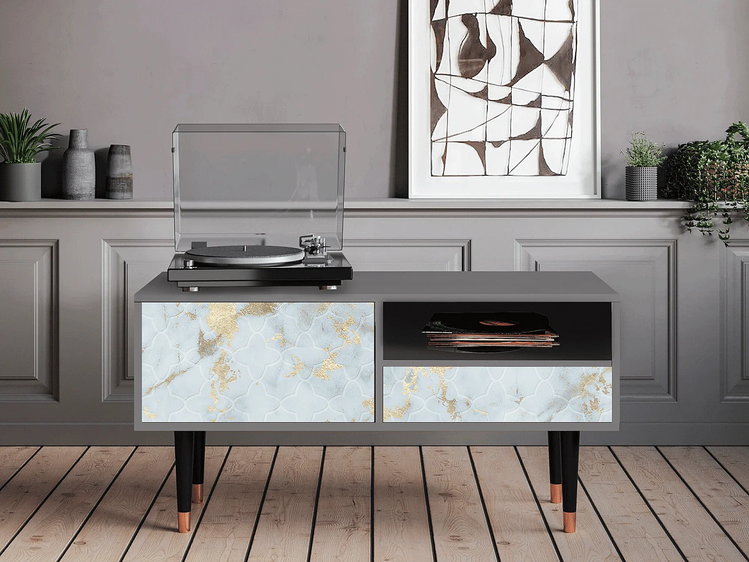 Meuble TV - 115х59х48 cm - T3 - Golden Waves, Gris