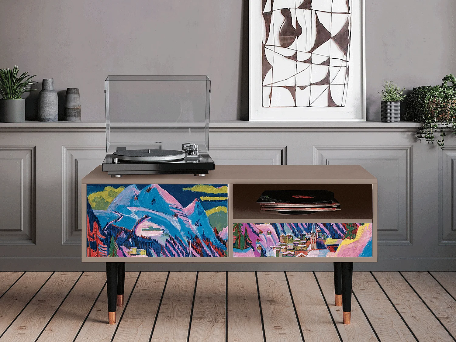 Meuble TV - 115х59х48 cm - T3 - Davos Winter, Latte