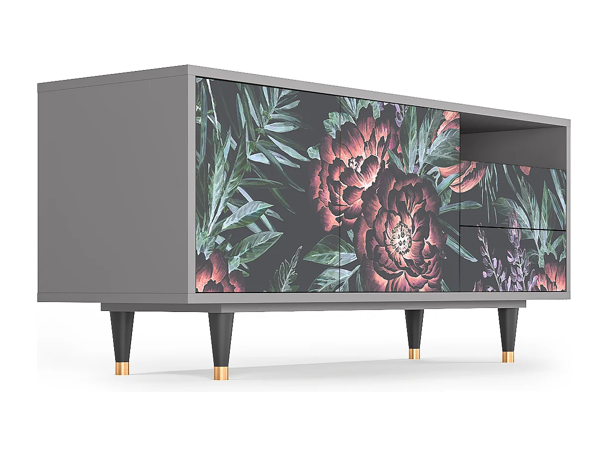 Mobile TV - 125х56х41 cm - T7 - Dark Peonies, Grigio