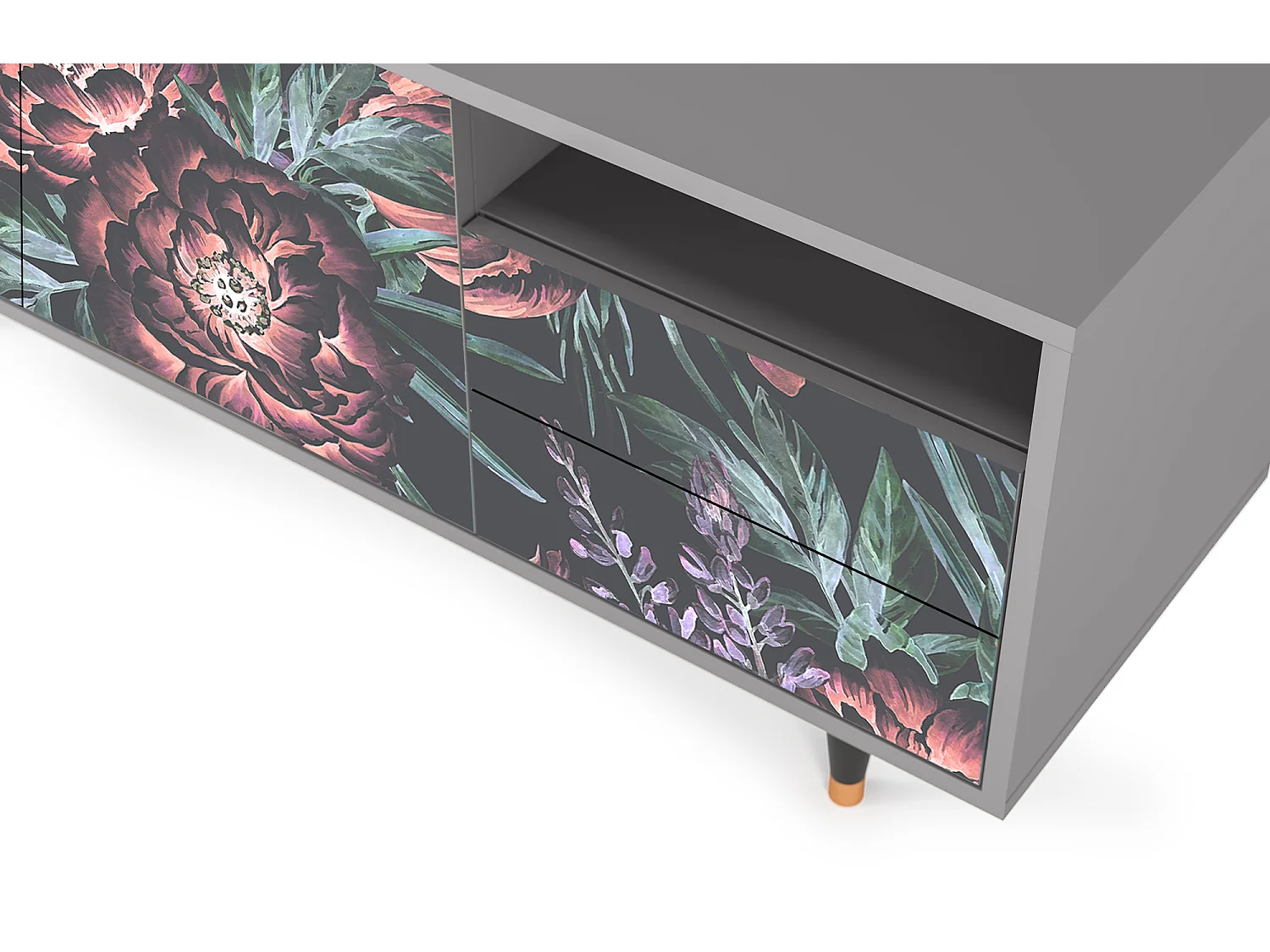 Szafka RTV - 125х56х41 cm - T7 - Dark Peonies, Szary