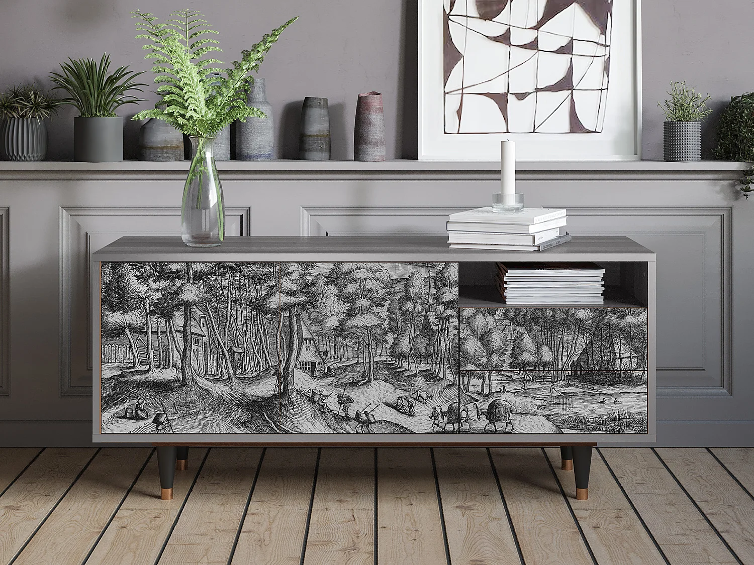 Meuble TV - 125х56х41 cm - T7 - Rusticorum, Gris