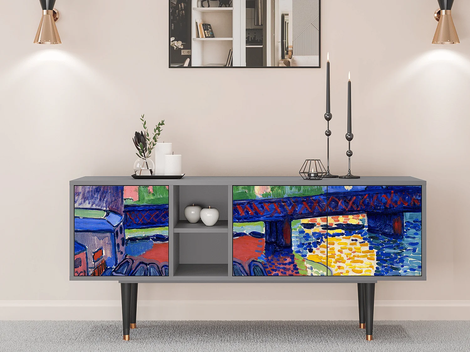 Meuble TV - 150х69х41 cm - T5 - Charing Cross Bridge, Gris