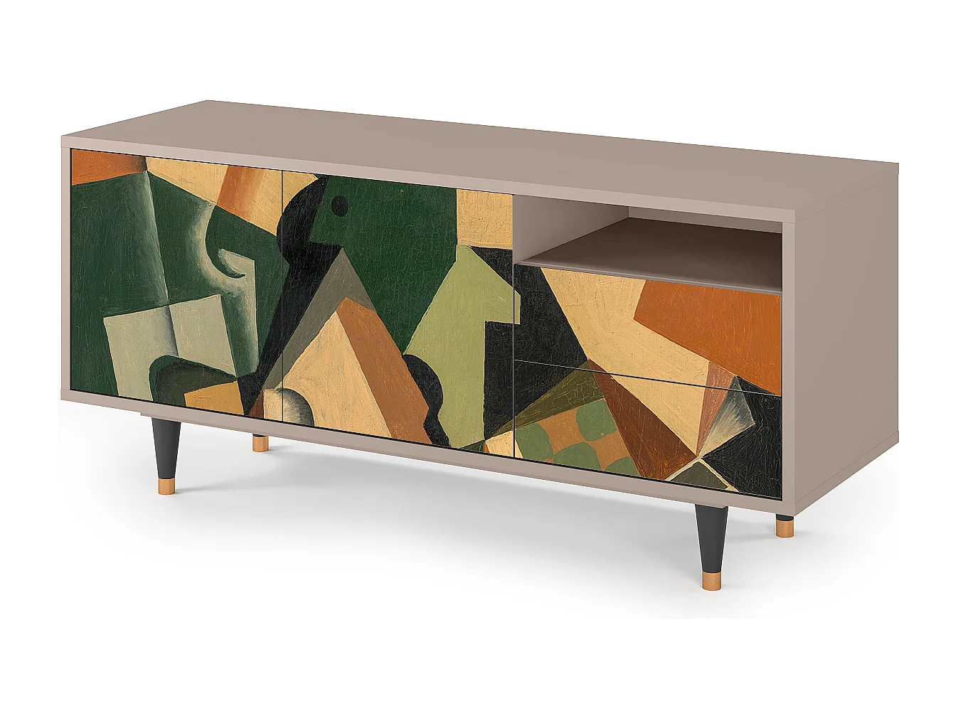 Szafka RTV - 125х56х41 cm - T7 - Glass and Checkerboard, Latte