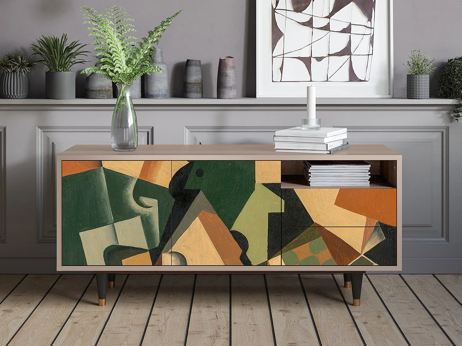 TV-Möbel - 125х56х41 cm - T7 - Glass and Checkerboard, Latte