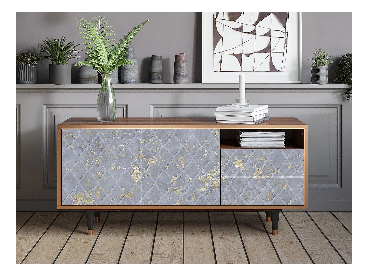 Meuble TV - 125х56х41 cm - T7 - Golden Smoke, Noyer