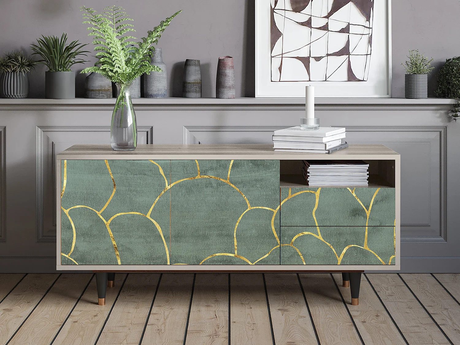 Mueble de TV - 125х56х41 cm - T7 - Magnificent Water Lily, Areia