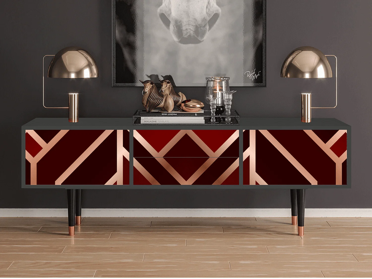 Meuble TV - 170х59х48 cm - T4 - Velvet 1920's, Anthracite