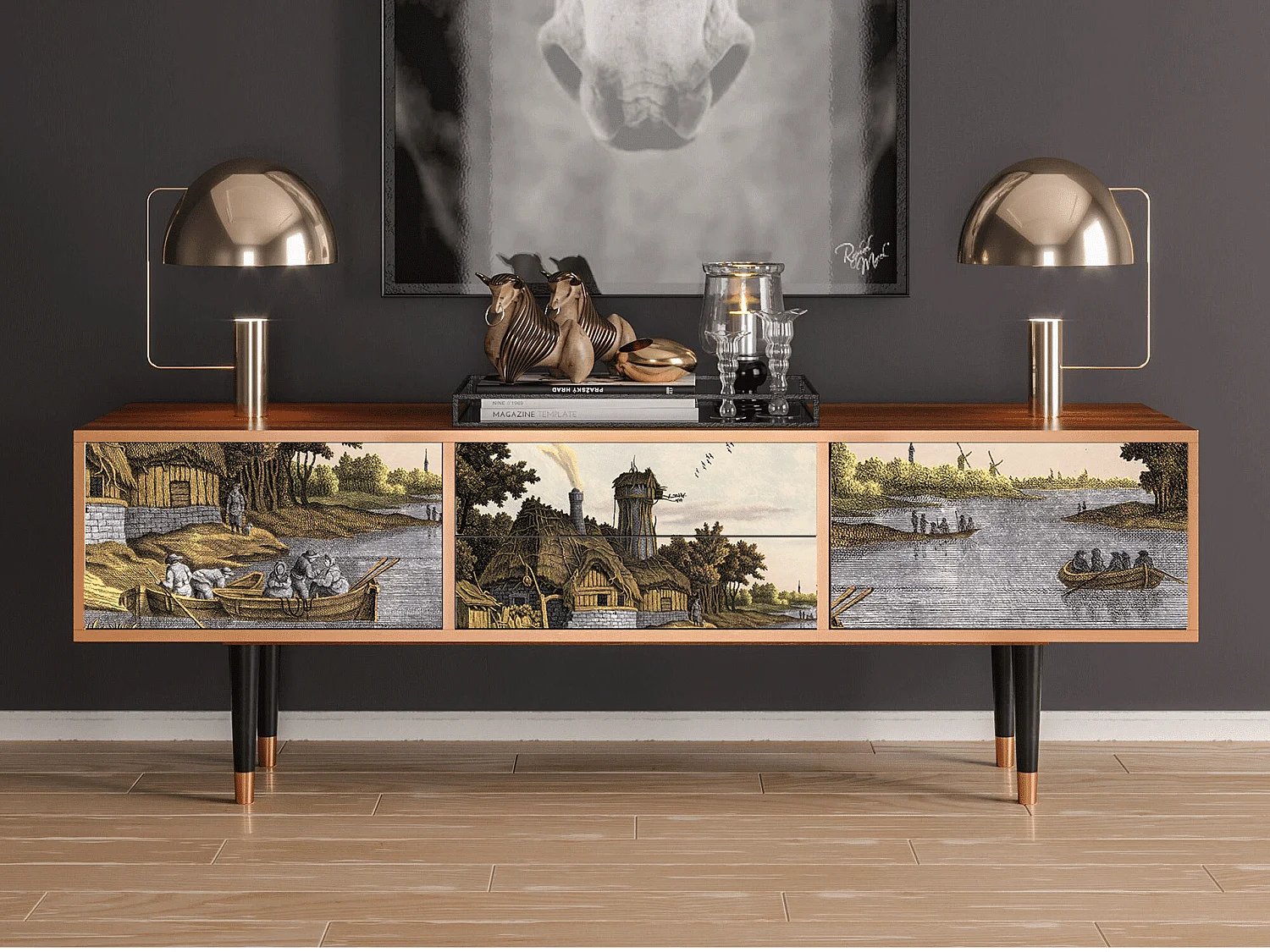 Szafka RTV - 170х59х48 cm - T4 - Mill along a River, Orzech