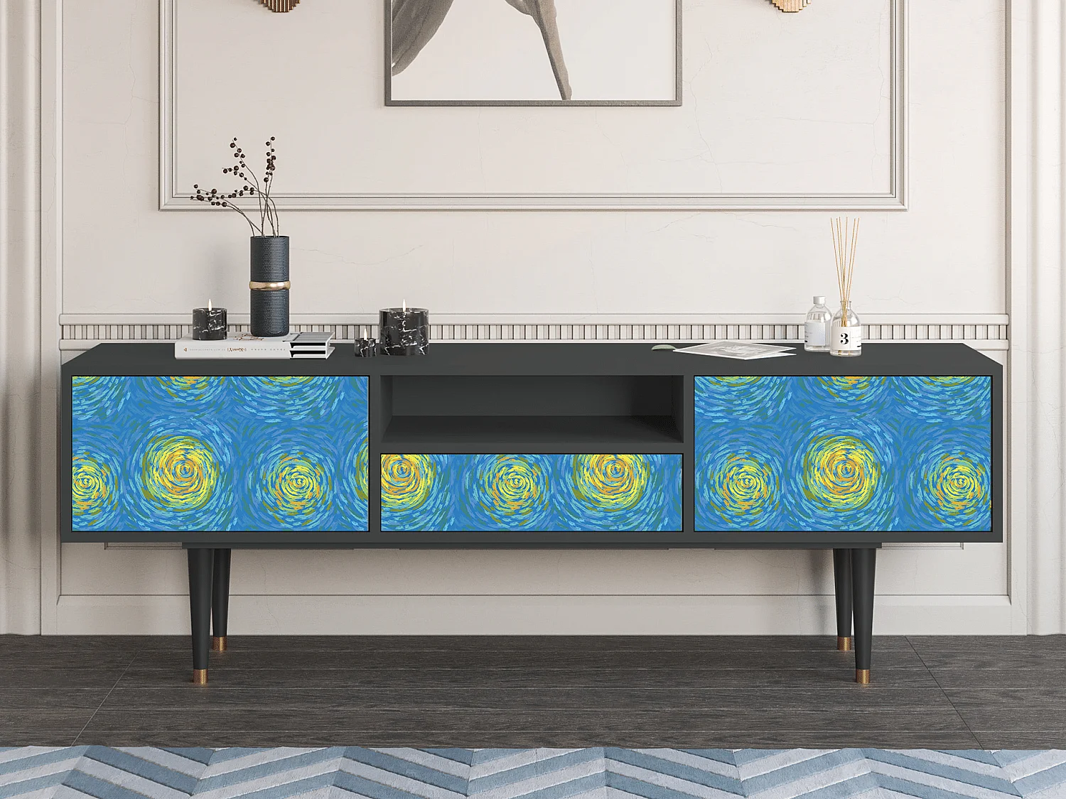 Meuble TV - 170х59х41 cm - T6 - Van Gogh Lights, Anthracite