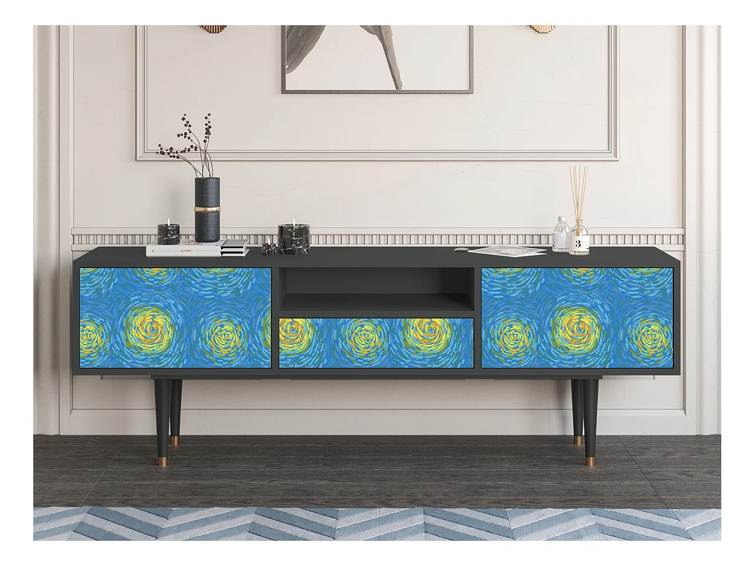 Meuble TV - 170х59х41 cm - T6 - Van Gogh Lights, Anthracite