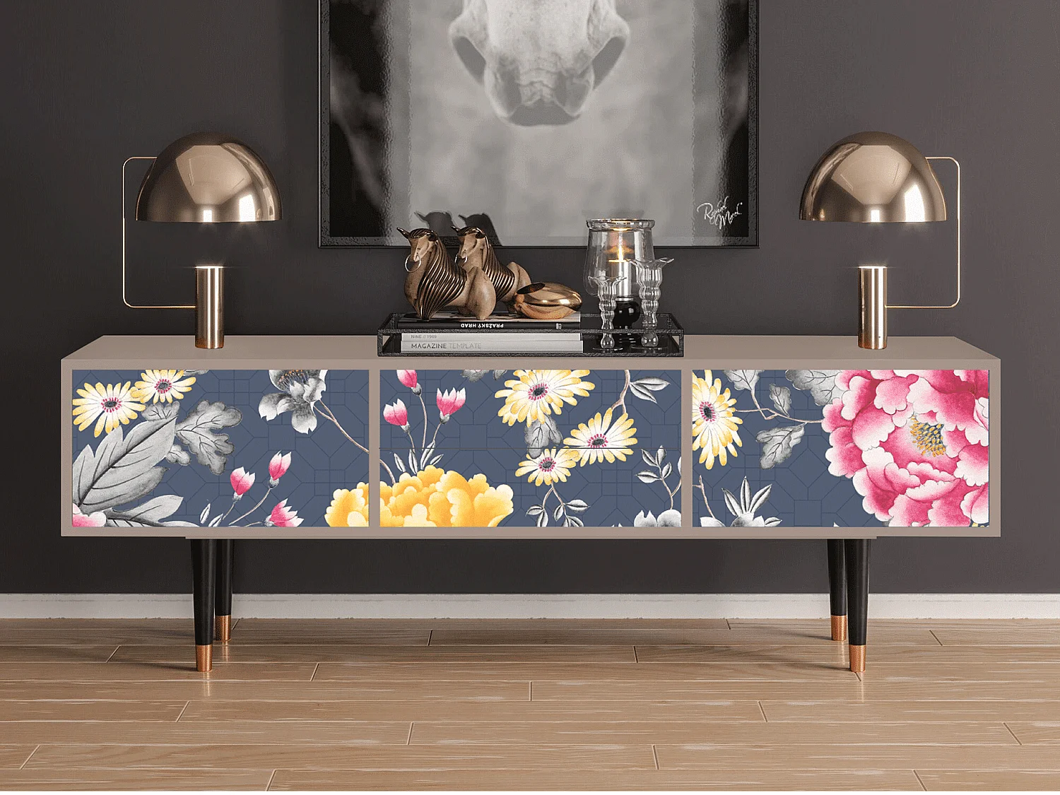 Meuble TV - 170х59х48 cm - T4 - Dark Flower Bed, Latte