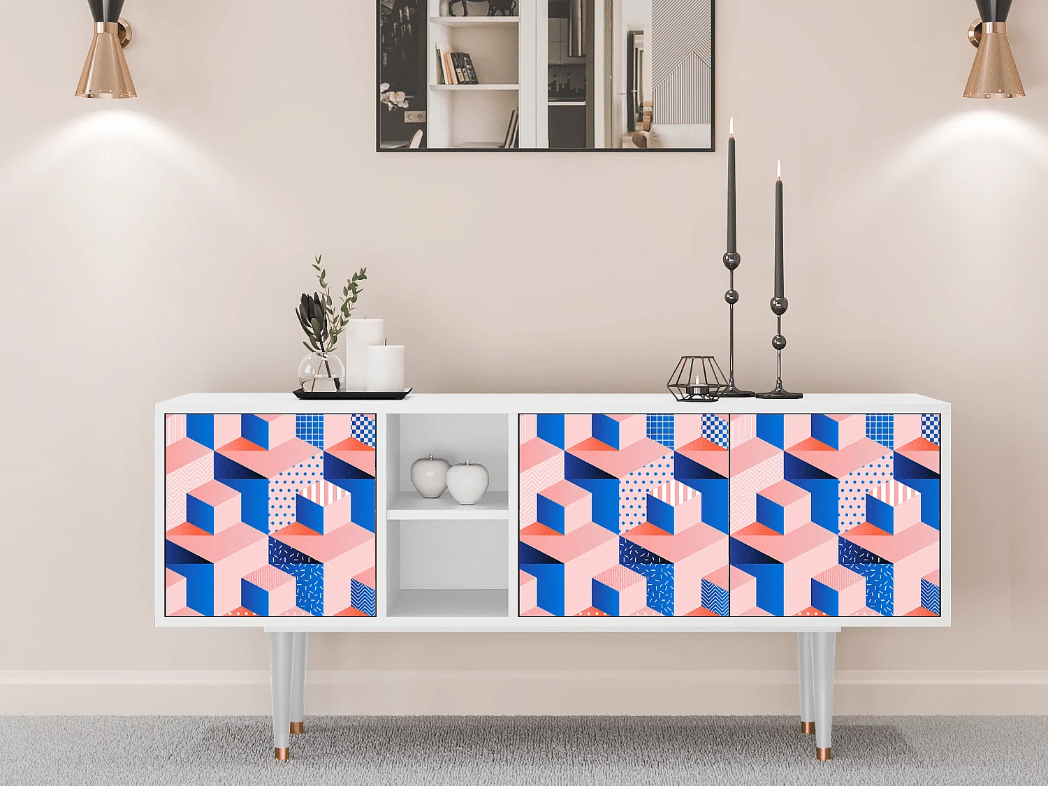 TV-Möbel - 150х69х41 cm - T5 - Pinky Squares, Weiß