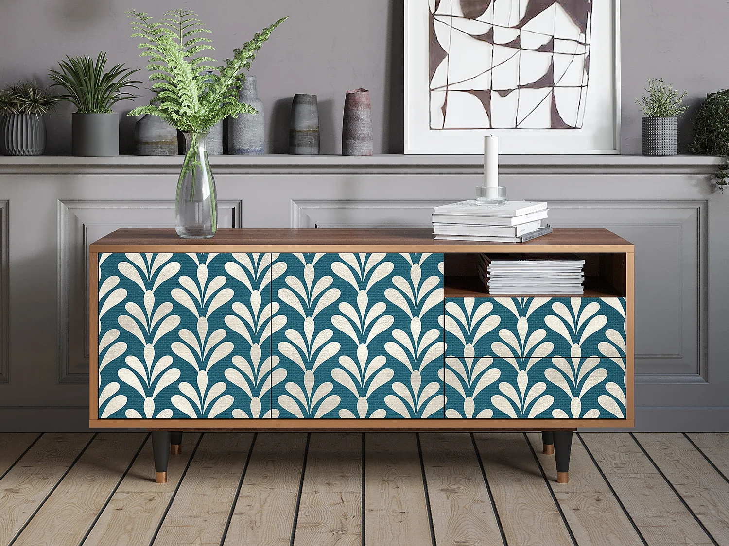 TV-Möbel - 125х56х41 cm - T7 - Milky Tears, Walnuss