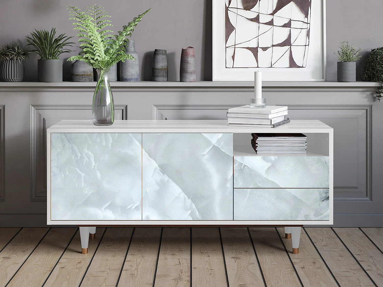 Meuble TV - 125х56х41 cm - T7 - The Onyx, Blanc