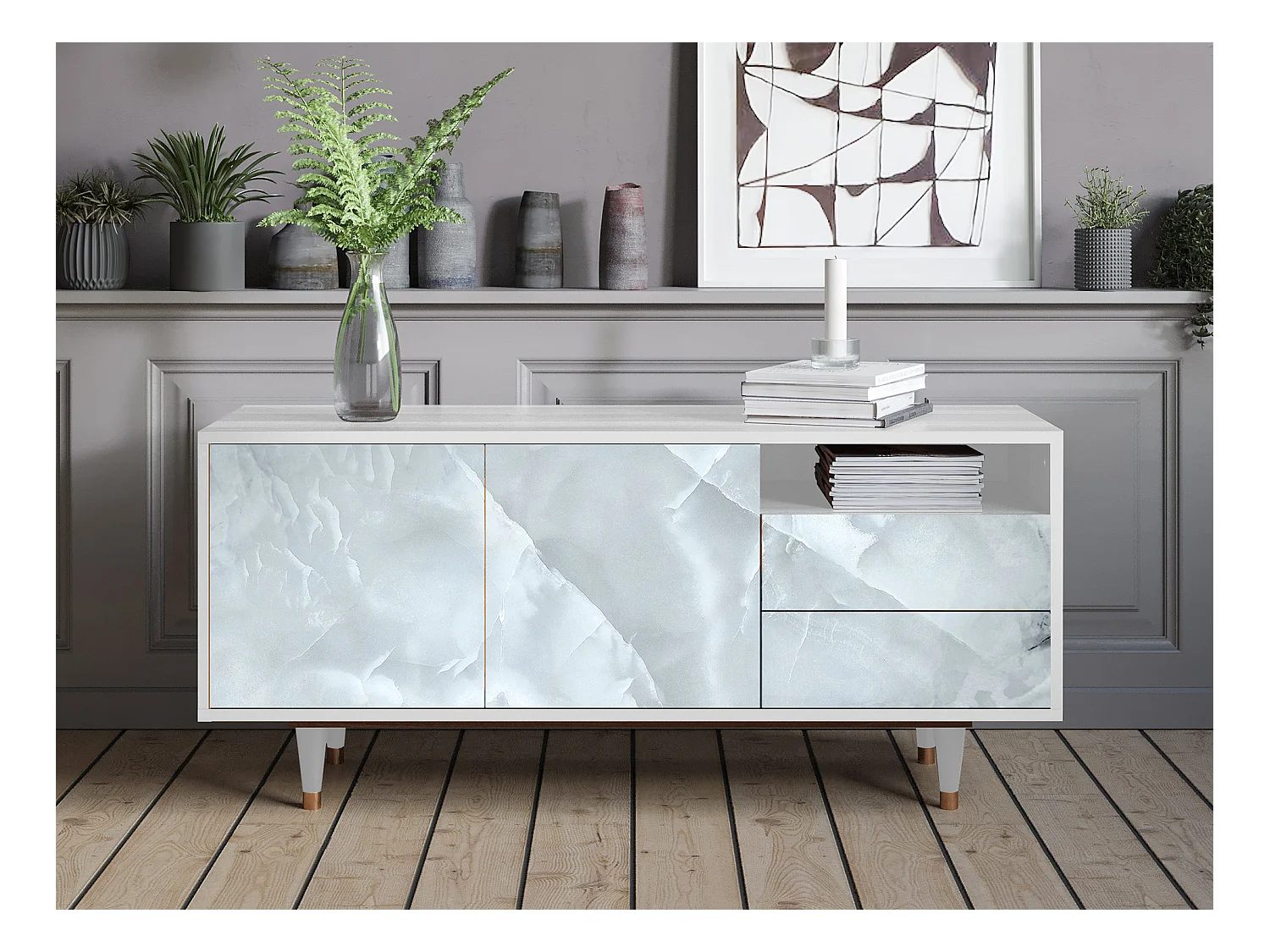 Meuble TV - 125х56х41 cm - T7 - The Onyx, Blanc