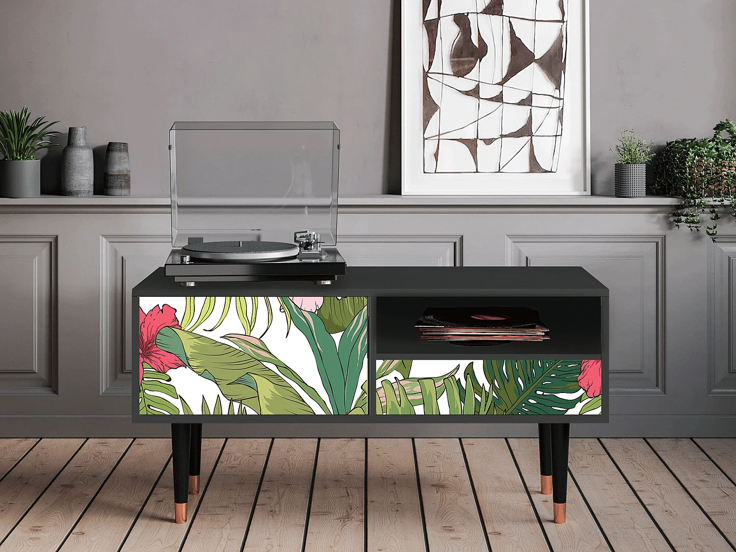 Szafka RTV - 115х59х48 cm - T3 - Verdant Tropics, Antracyt