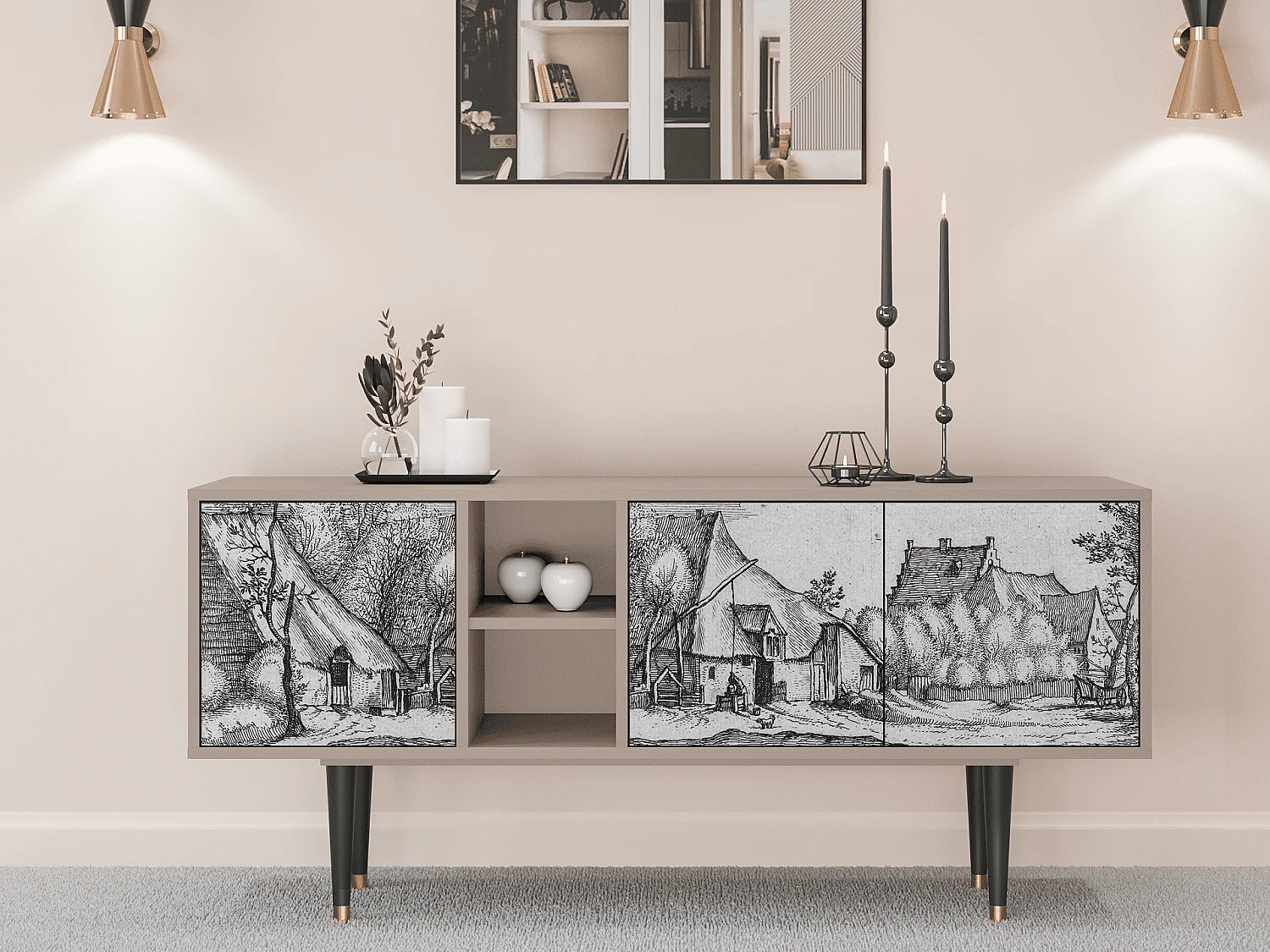 Szafka RTV - 150х69х41 cm - T5 - Farms in a Village, Latte