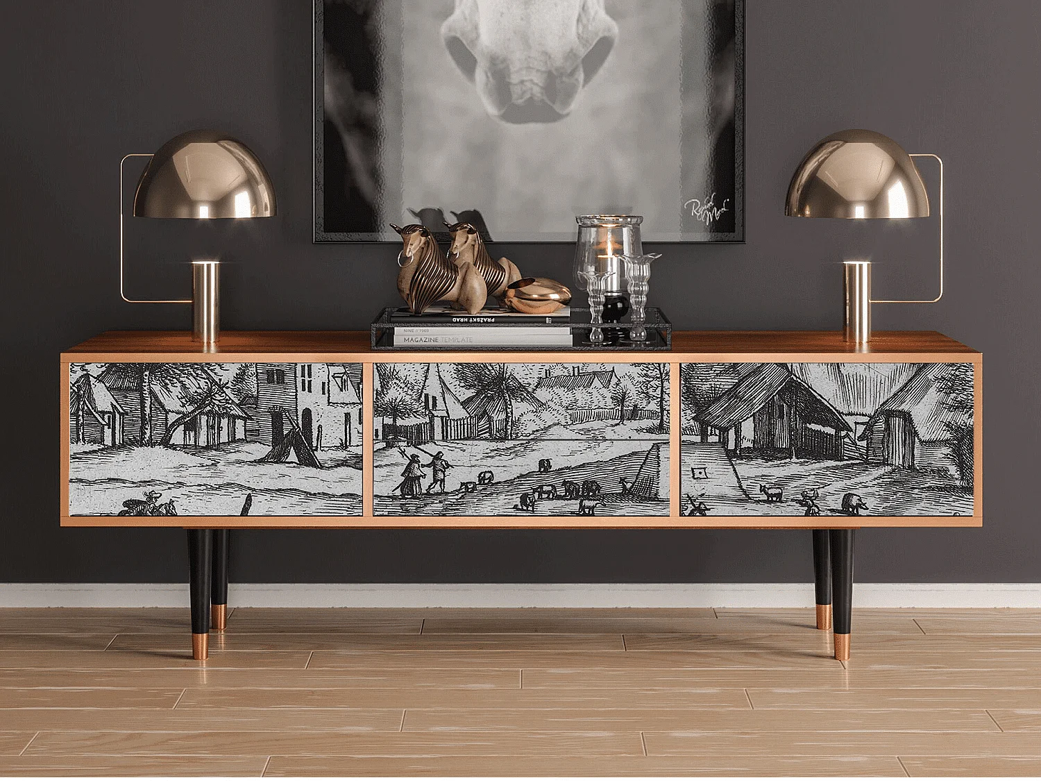 Szafka RTV - 170х59х48 cm - T4 - Country Village, Orzech