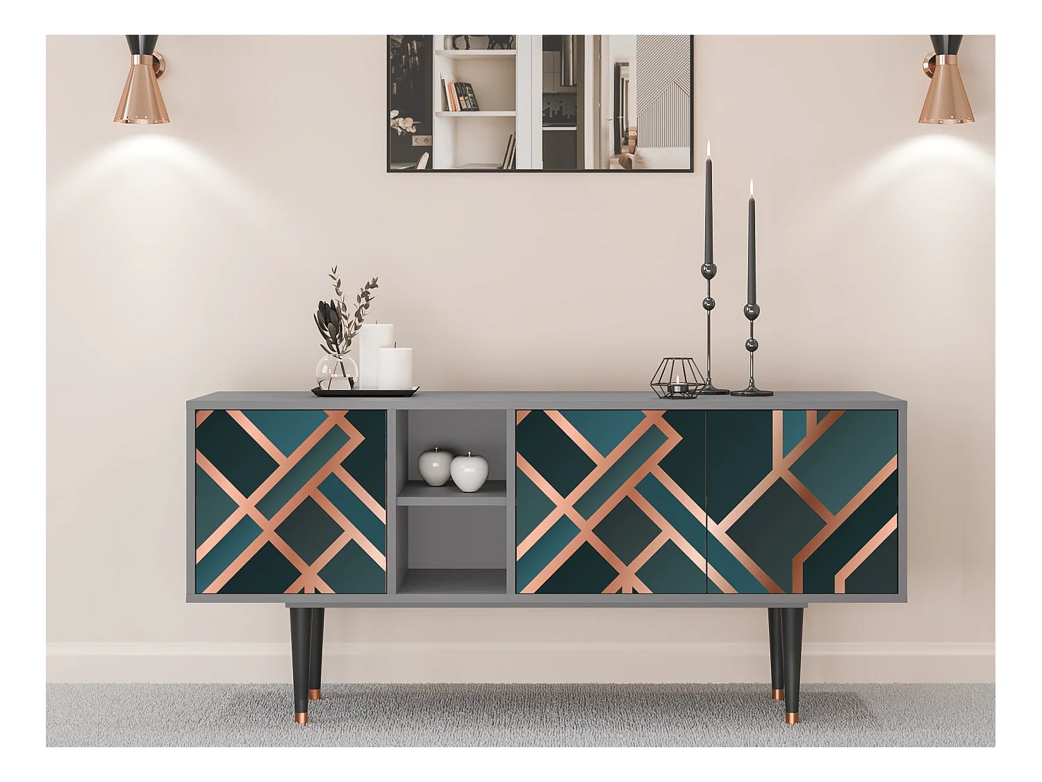 Meuble TV - 150х69х41 cm - T5 - Bronze Crossroad, Gris