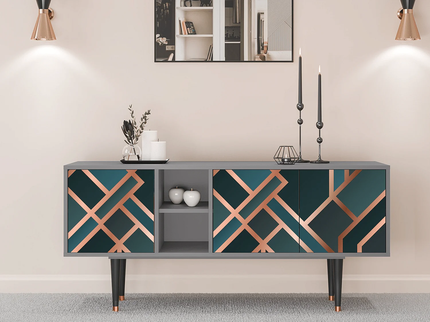 Meuble TV - 150х69х41 cm - T5 - Bronze Crossroad, Gris