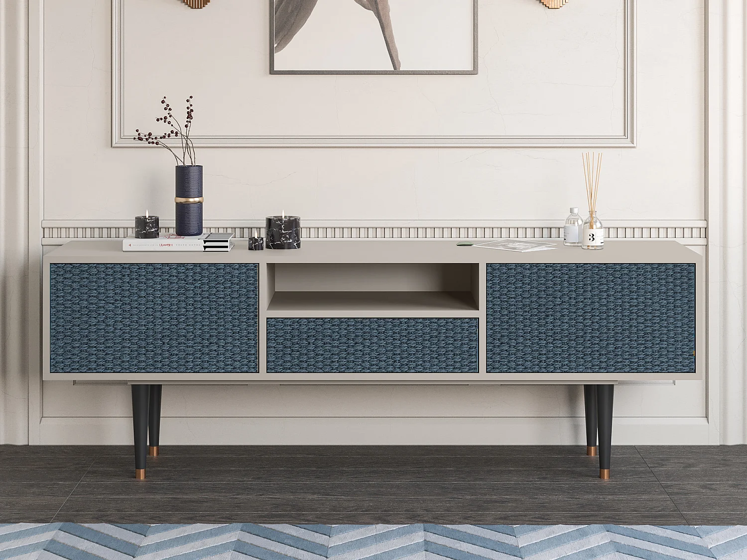 Meuble TV - 170х59х41 cm - T6 - Knitted Pattern, Sable