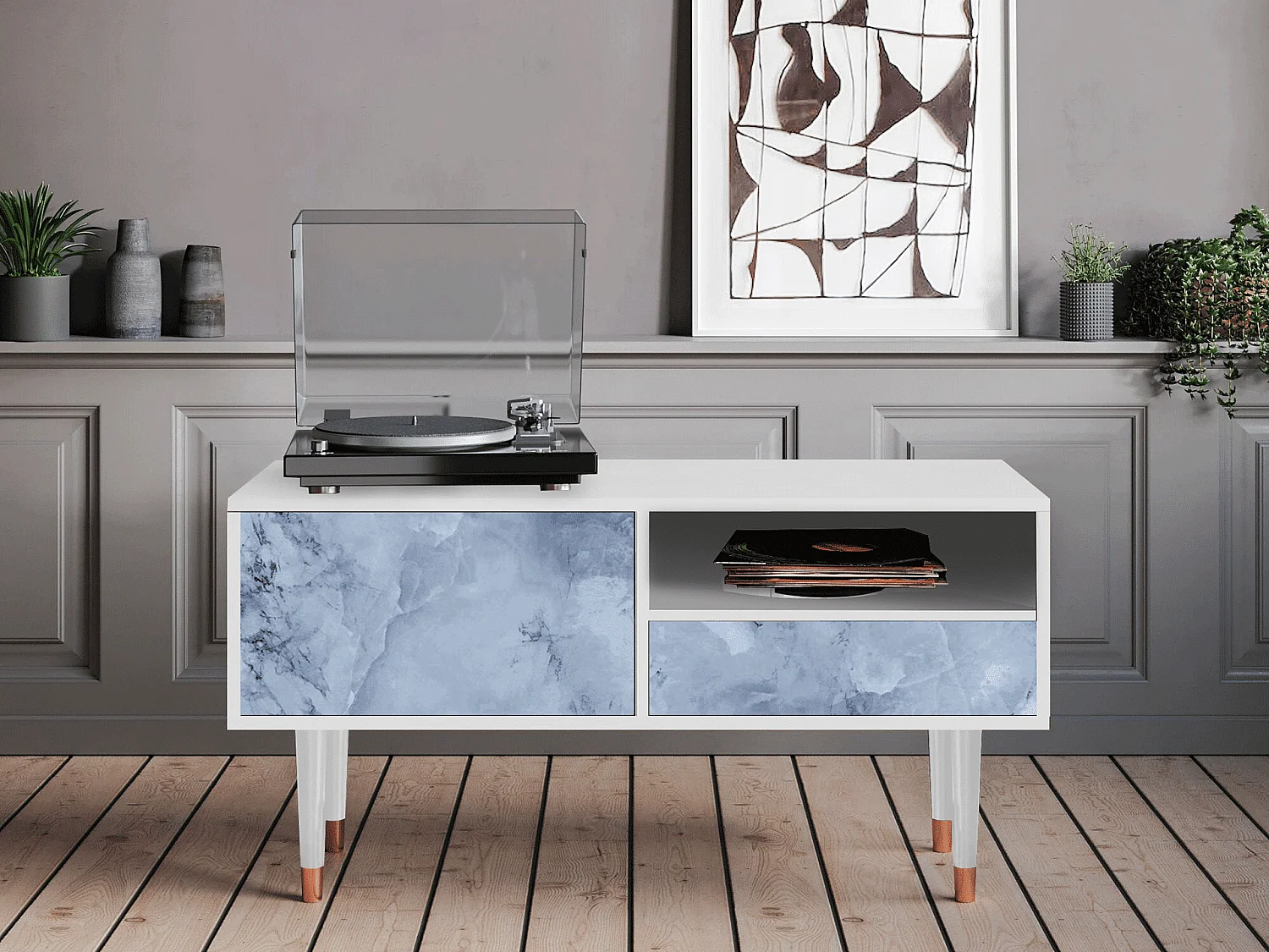 Meuble TV - 115х59х48 cm - T3 - Feather Ice, Blanc