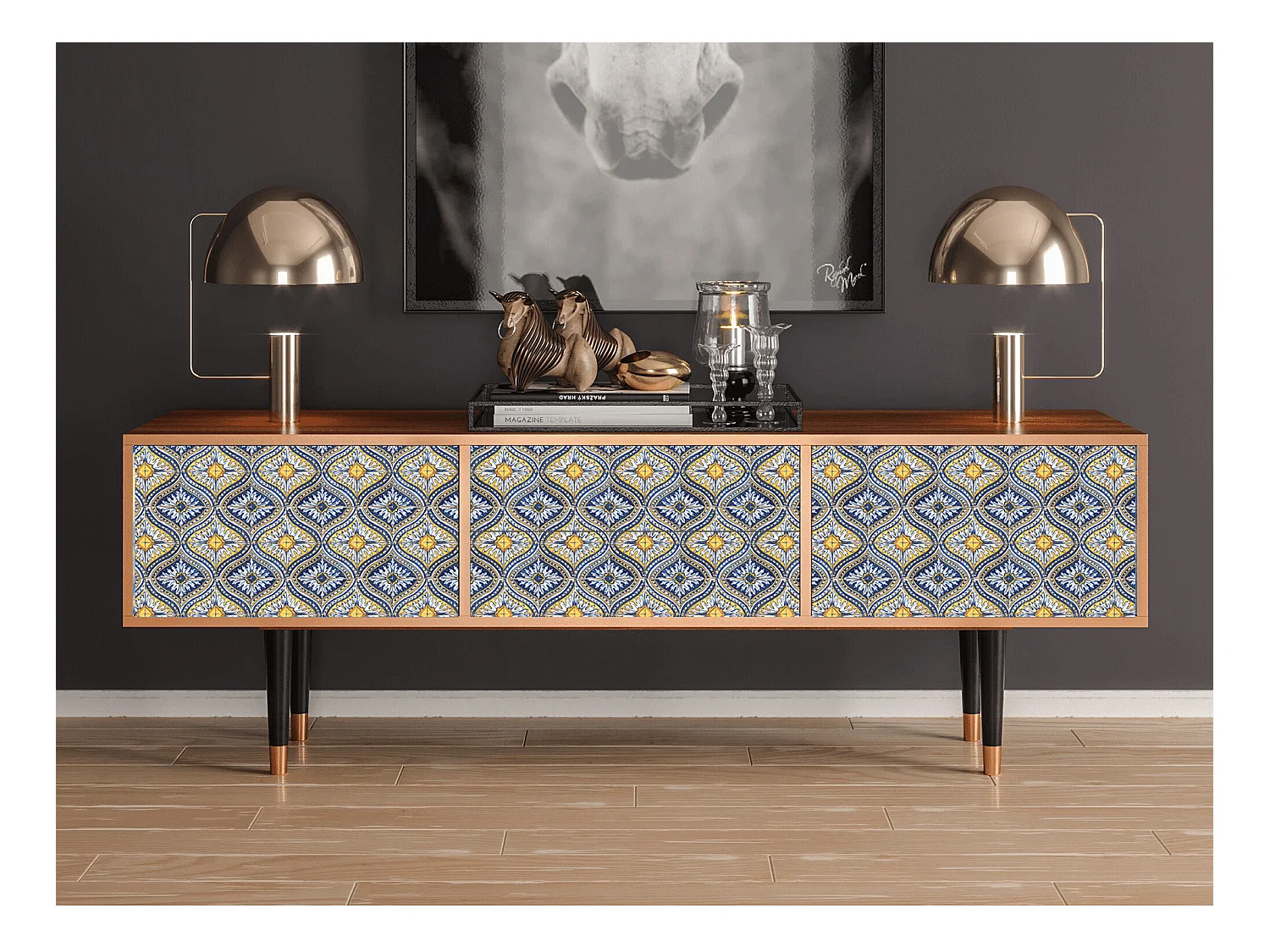 Meuble TV - 170х59х48 cm - T4 - Illusory Pattern, Noyer
