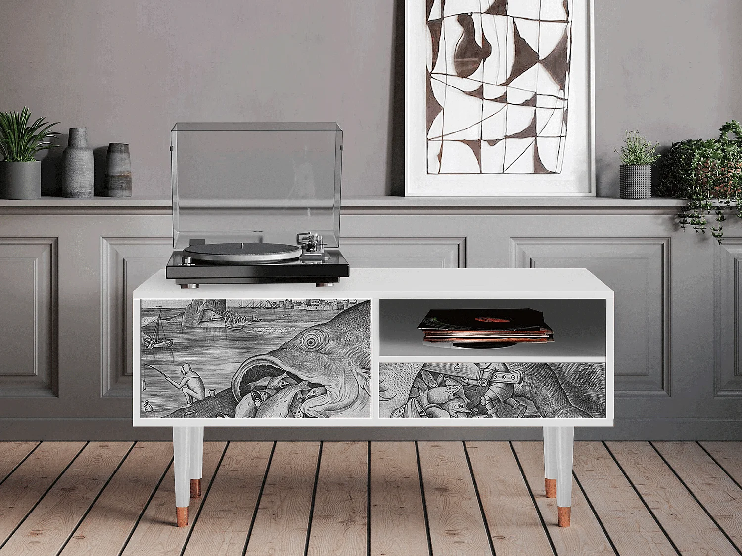 Meuble TV - 115х59х48 cm - T3 - Big Fish Eat Little, Blanc