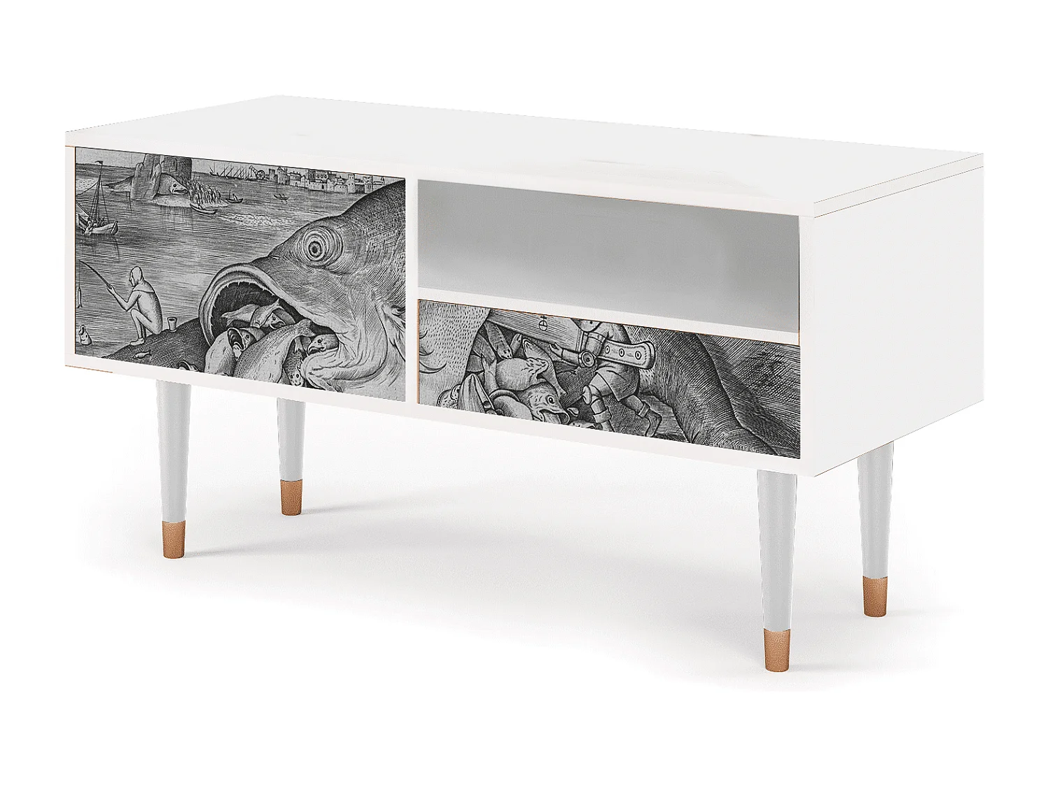 Meuble TV - 115х59х48 cm - T3 - Big Fish Eat Little, Blanc