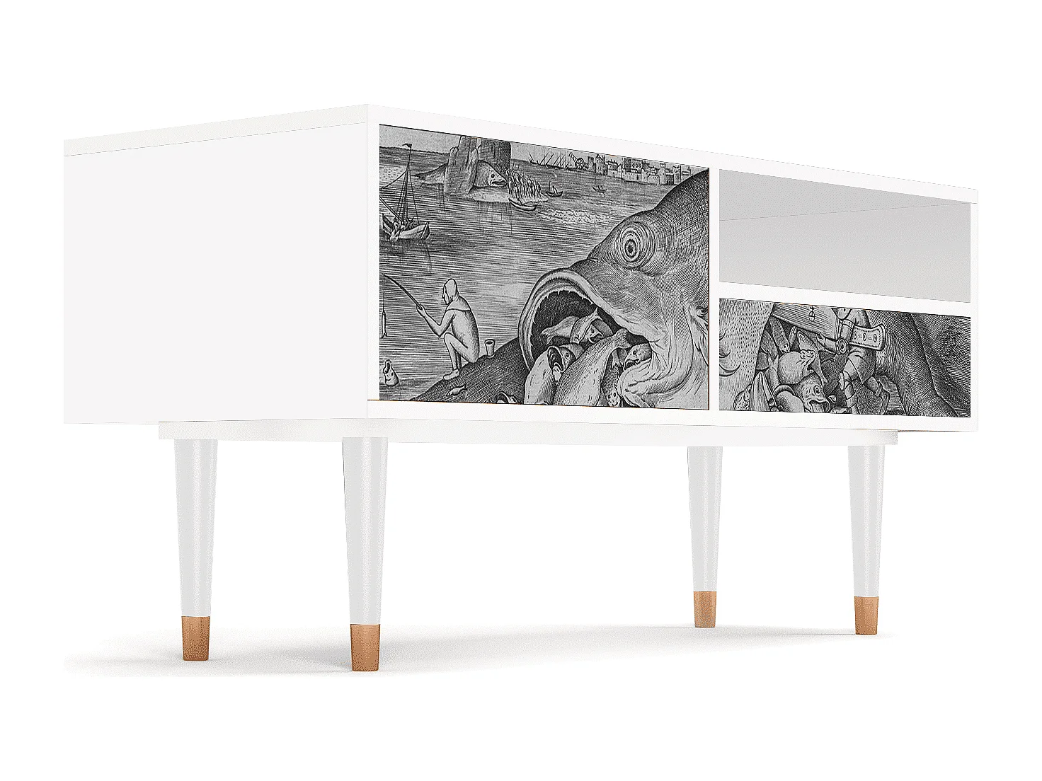 Meuble TV - 115х59х48 cm - T3 - Big Fish Eat Little, Blanc