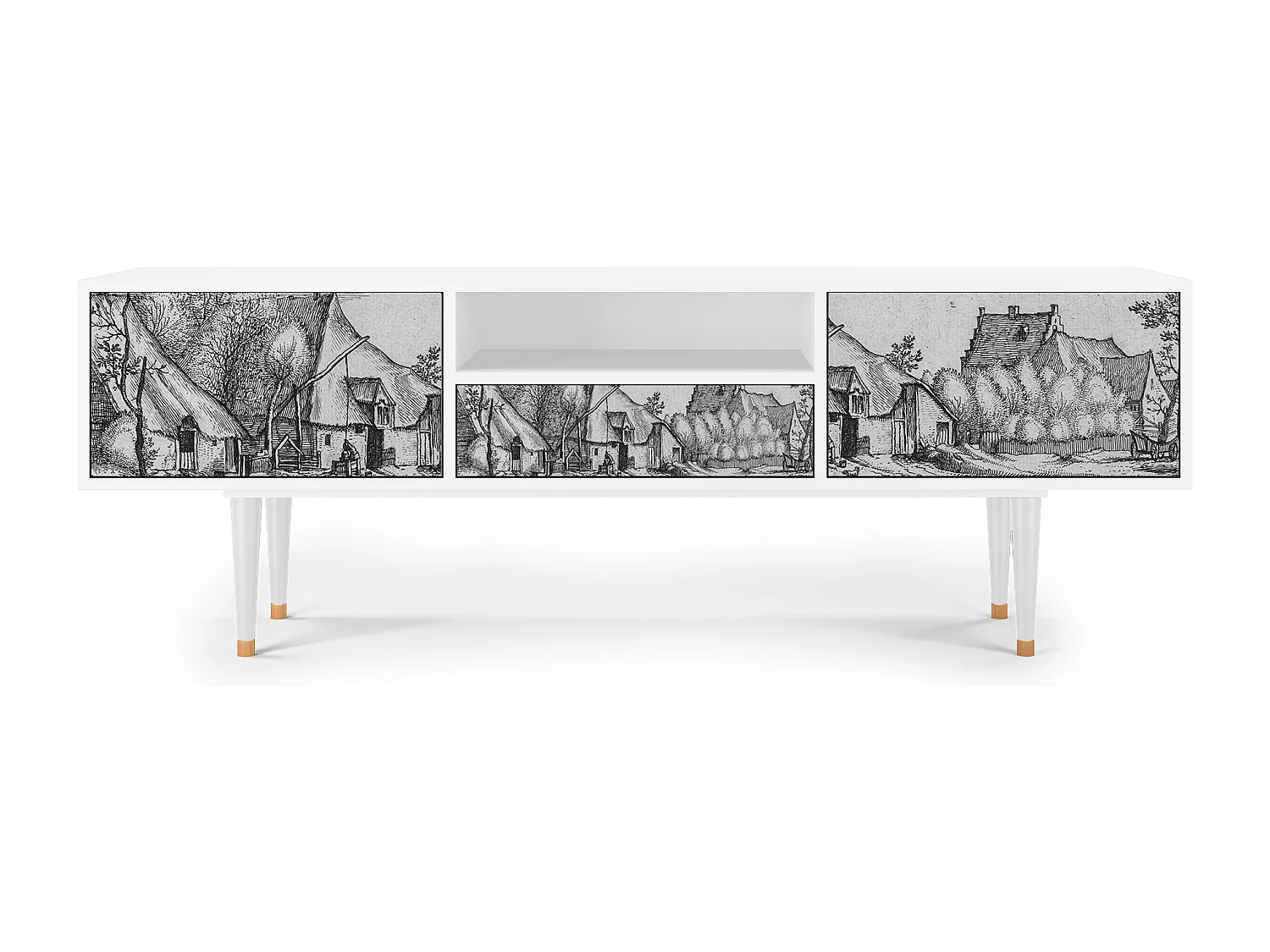 Mueble de TV - 170х59х41 cm - T6 - Farms in a Village, Blanco