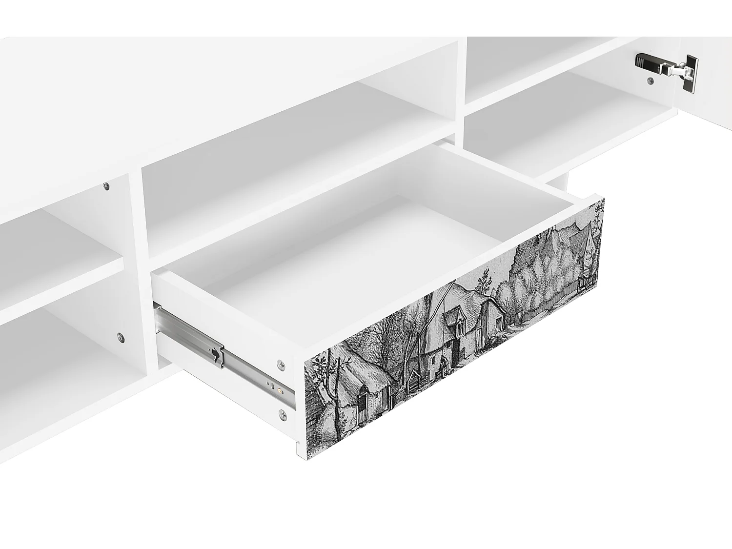 Mueble de TV - 170х59х41 cm - T6 - Farms in a Village, Blanco