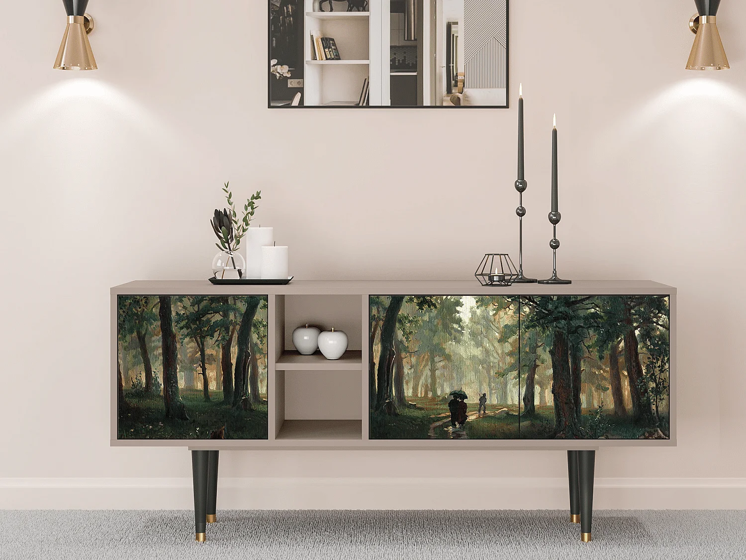 Szafka RTV - 150х69х41 cm - T5 -  Rain in the Oak Forest, Latte