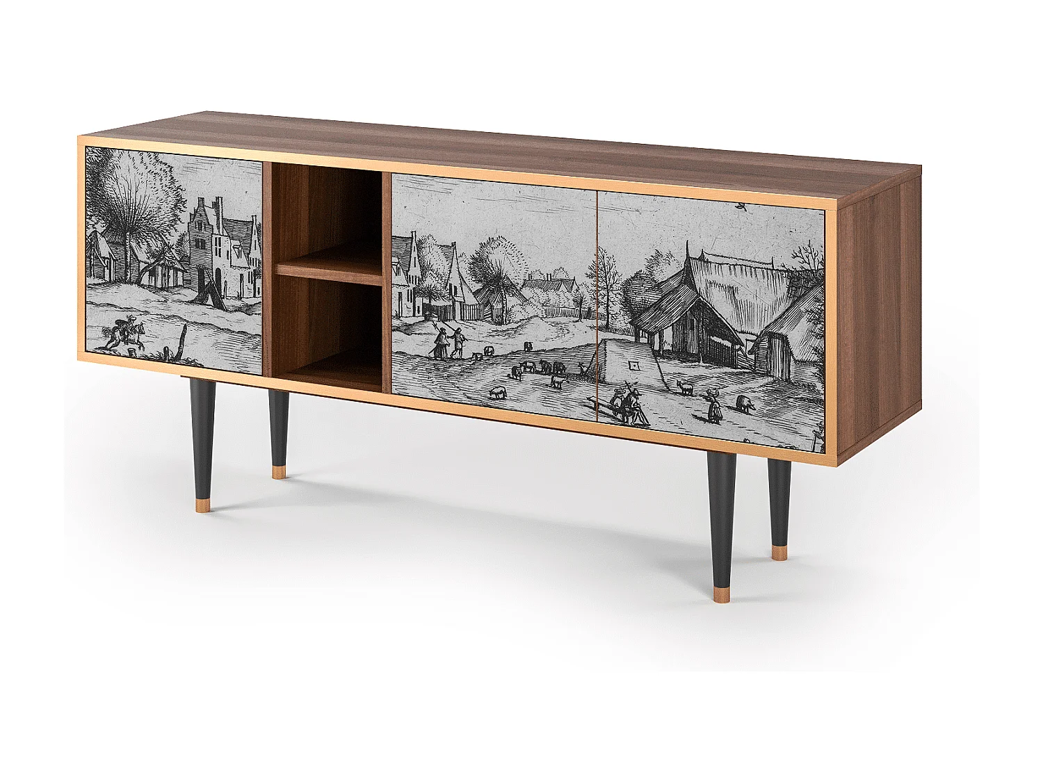 Mueble de TV - 150х69х41 cm - T5 - Country Village, Nogal