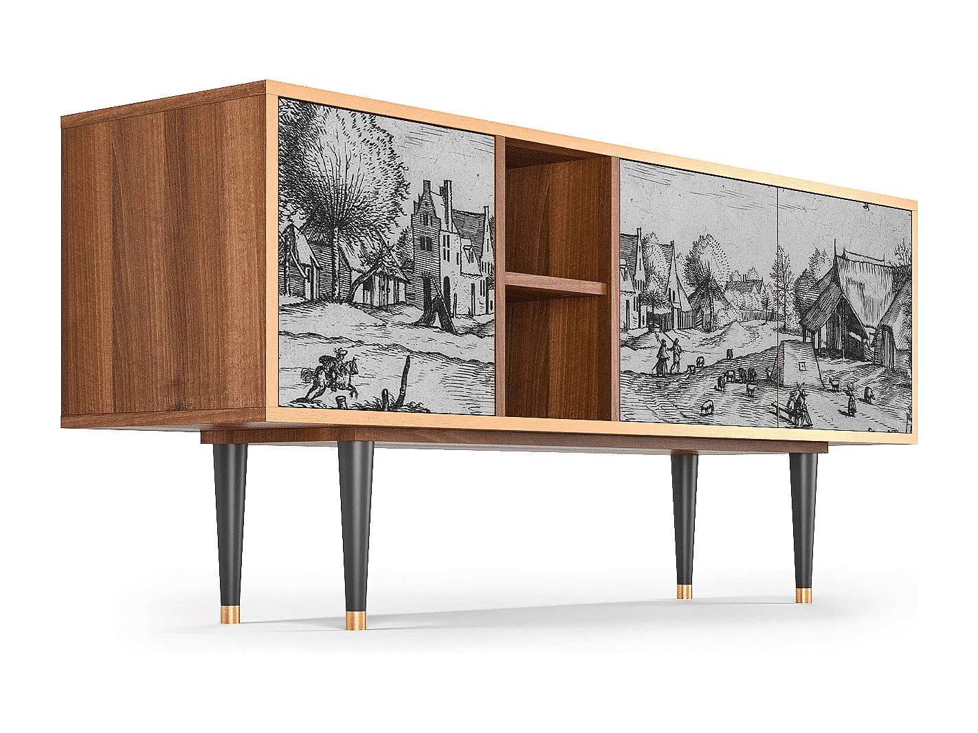 Mueble de TV - 150х69х41 cm - T5 - Country Village, Nogal