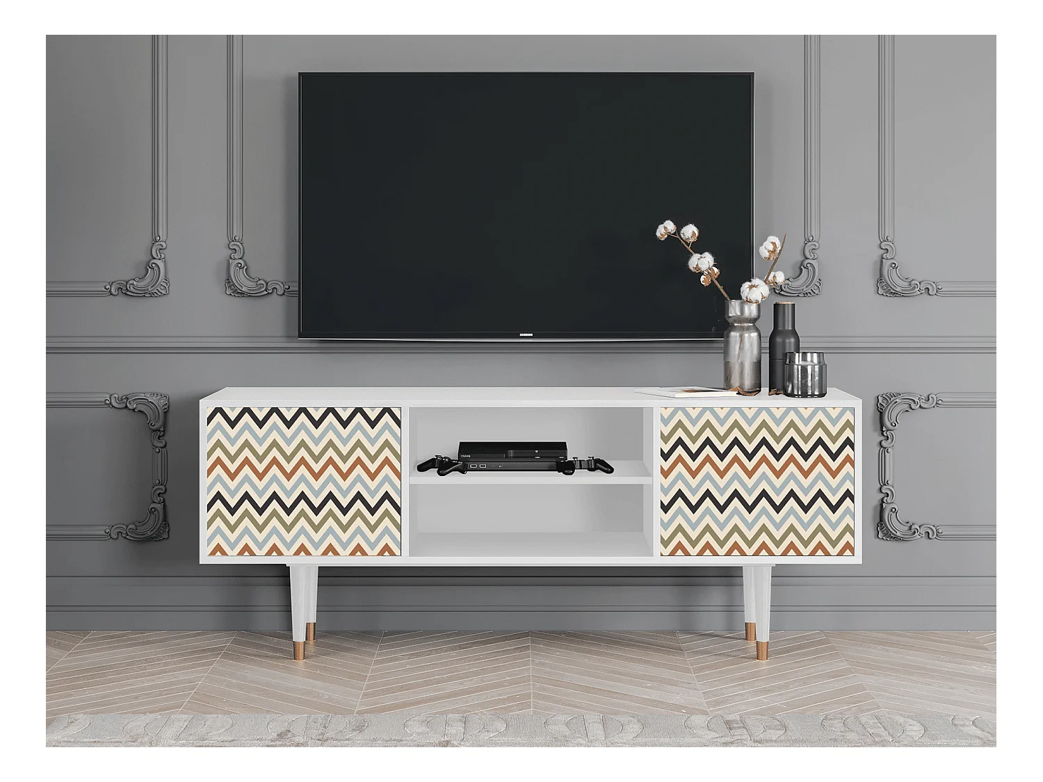 Meuble TV - 170х69х48 cm - T2 - Bright Ripple, Blanc