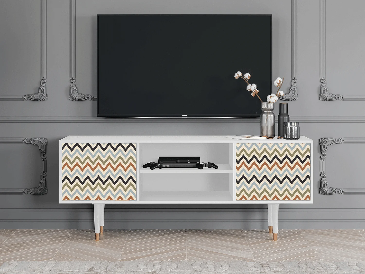 Mueble de TV - 170х69х48 cm - T2 - Bright Ripple, Blanco