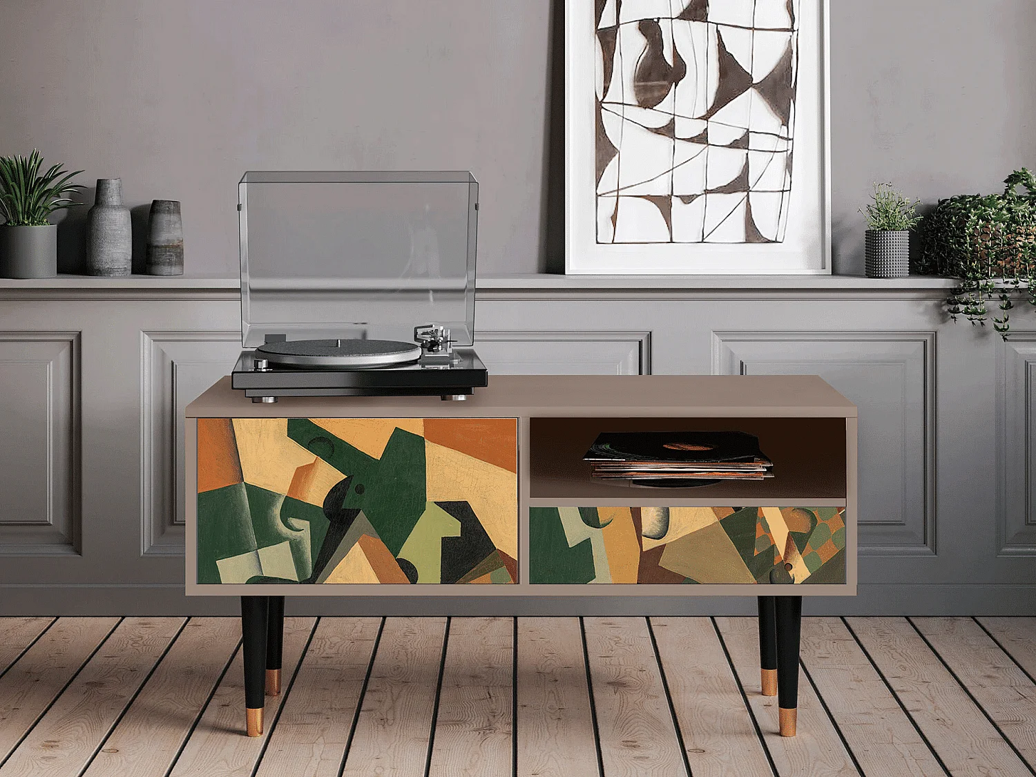 TV-Möbel - 115х59х48 cm - T3 - Glass and Checkerboard, Latte