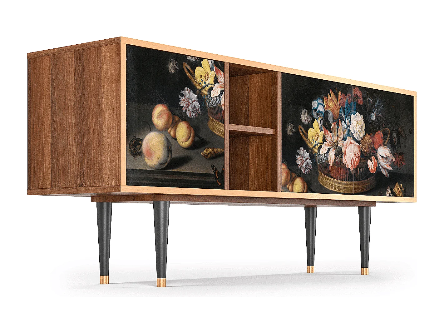 Szafka RTV - 150х69х41 cm - T5 - Still Life with Flowers, Orzech