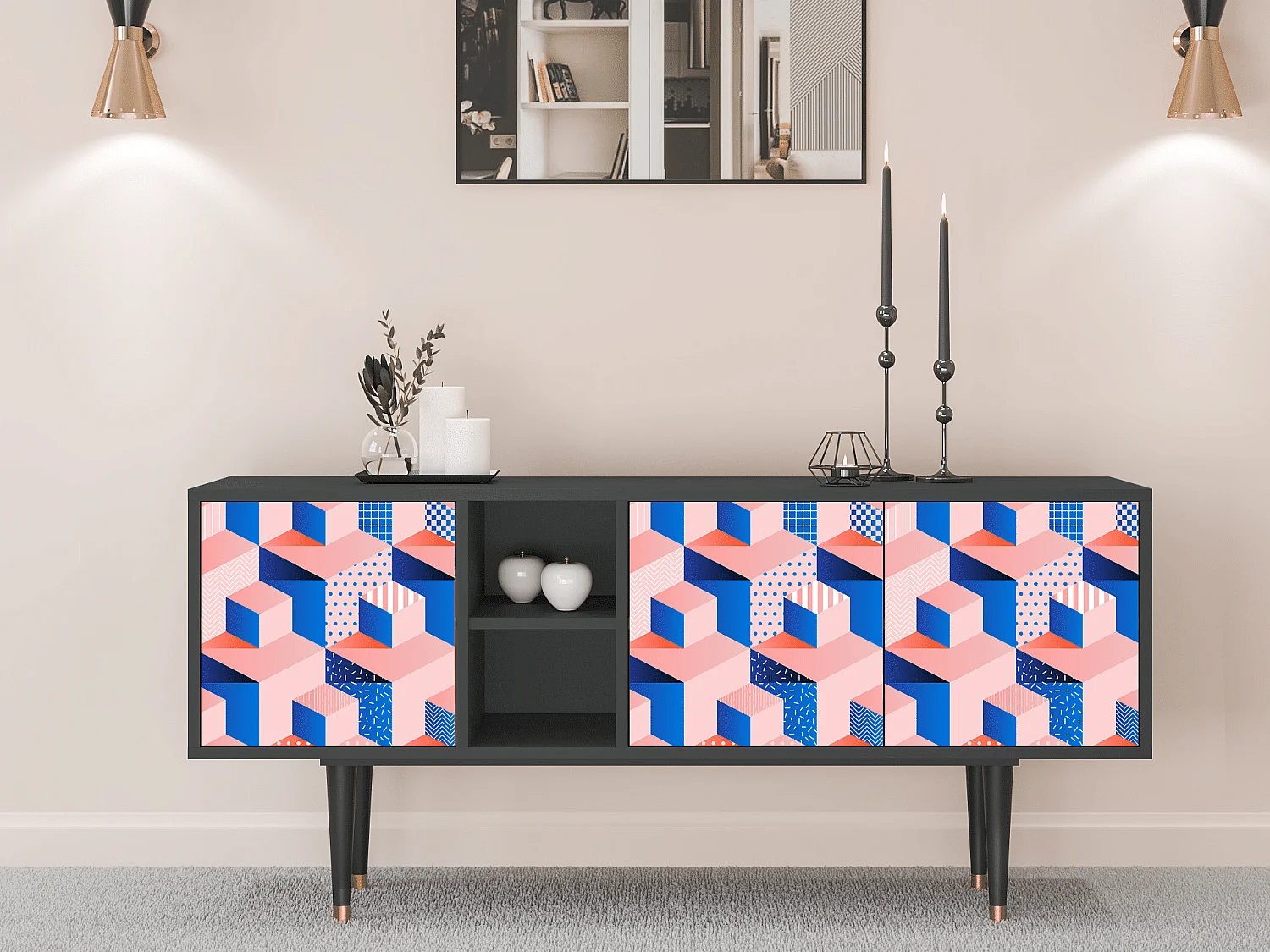 TV-Möbel - 150х69х41 cm - T5 - Pinky Squares, Anthrazit