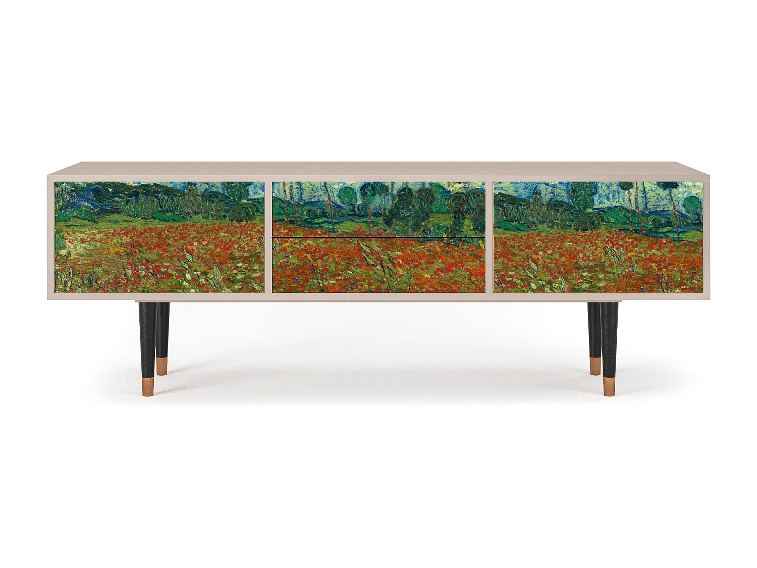 Szafka RTV - 170х59х48 cm - T4 - Poppy field by van Gogh, Latte