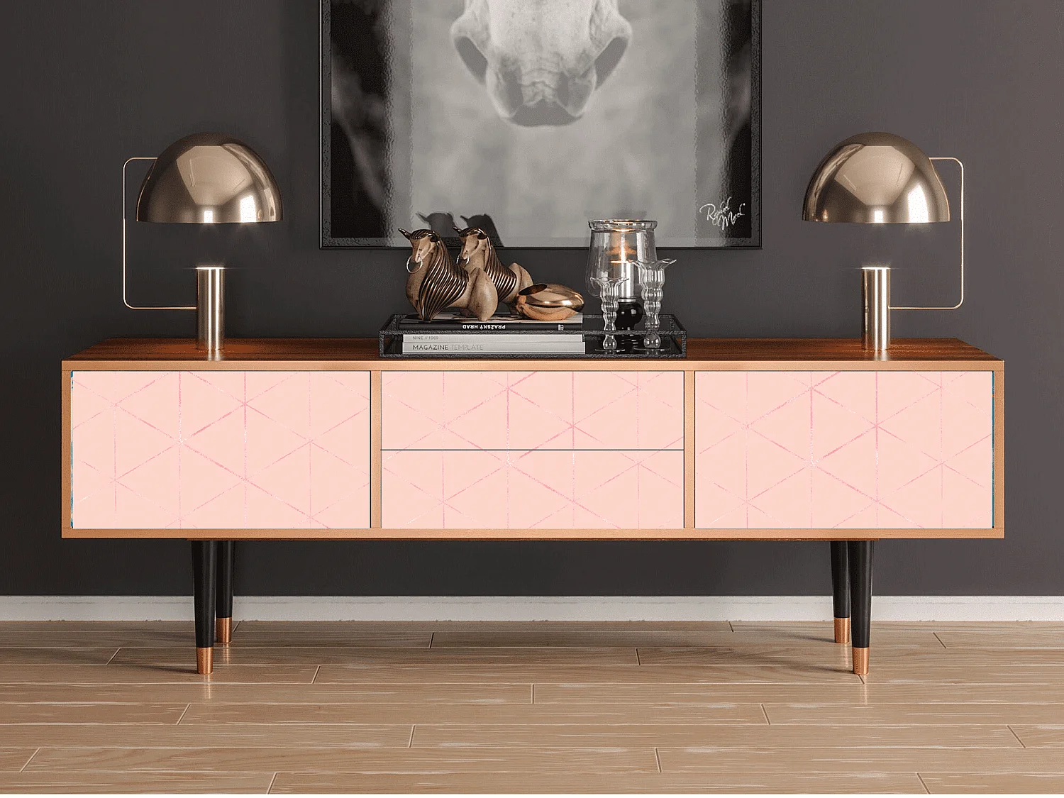 Mueble de TV - 170х59х48 cm - T4 - Rose Quartz, Nogal