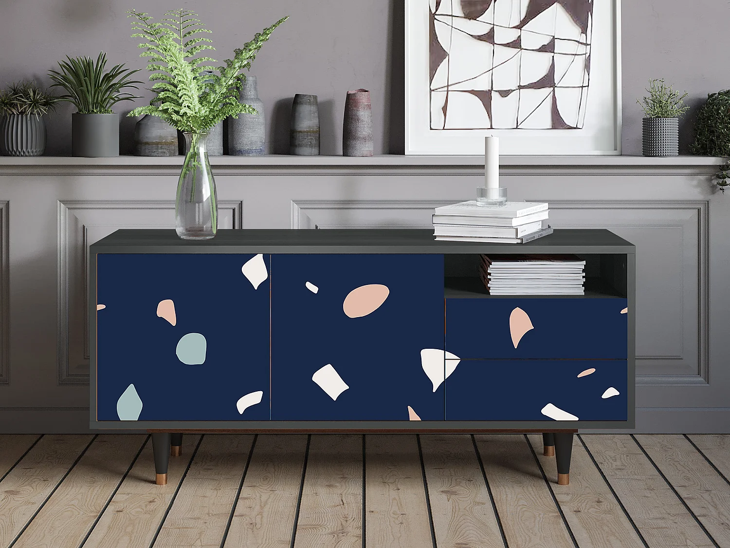 TV-meubel - 125х56х41 cm - T7 - Space Satellites, Antraciet