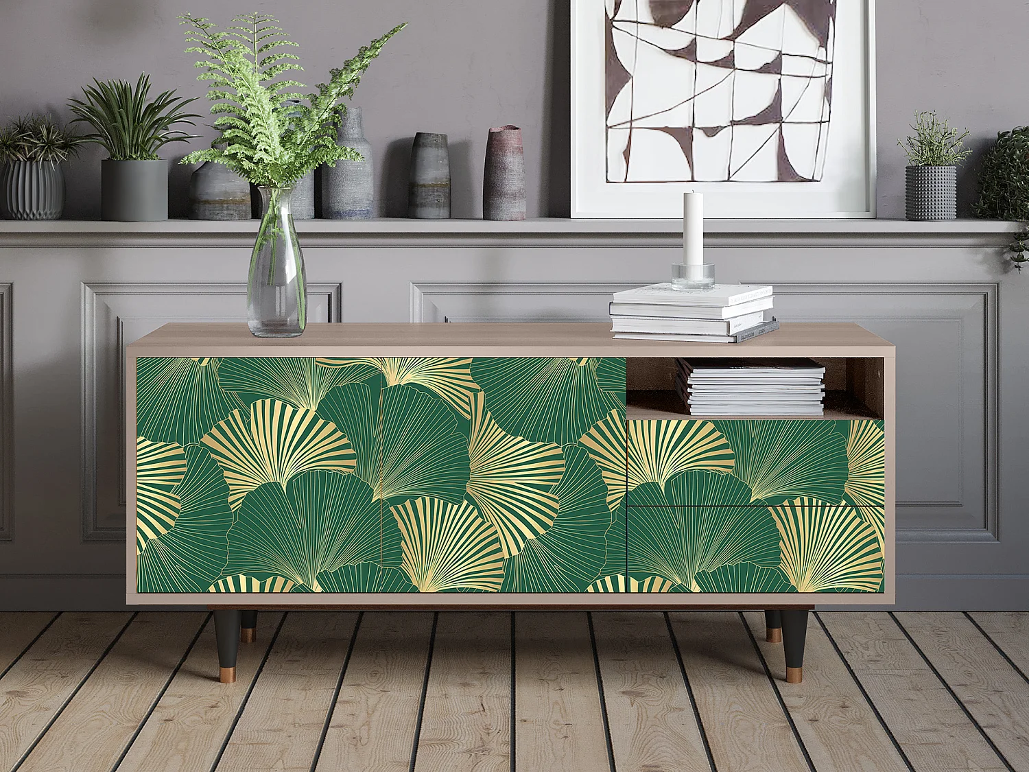 TV-meubel - 125х56х41 cm - T7 - Gold Ginkgo, Latte