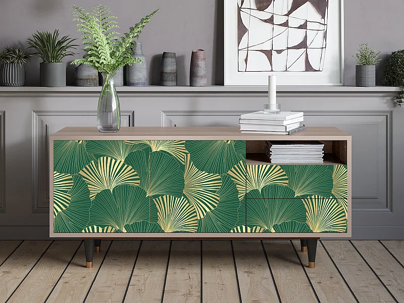 Szafka RTV - 125х56х41 cm - T7 - Gold Ginkgo, Latte