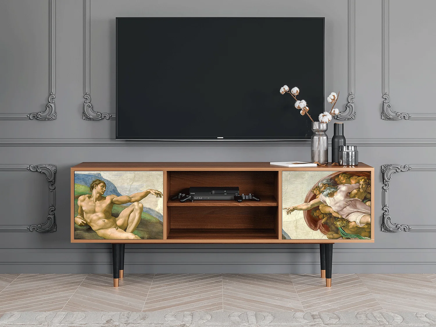 TV-Möbel - 170х69х48 cm - T2 - The Creation of Adam, Walnuss