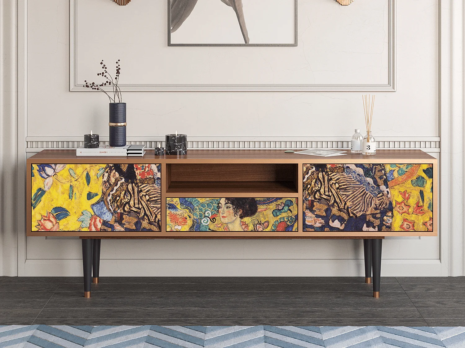 TV-Möbel - 170х59х41 cm - T6 - Lady with Fan by Klimt, Walnuss
