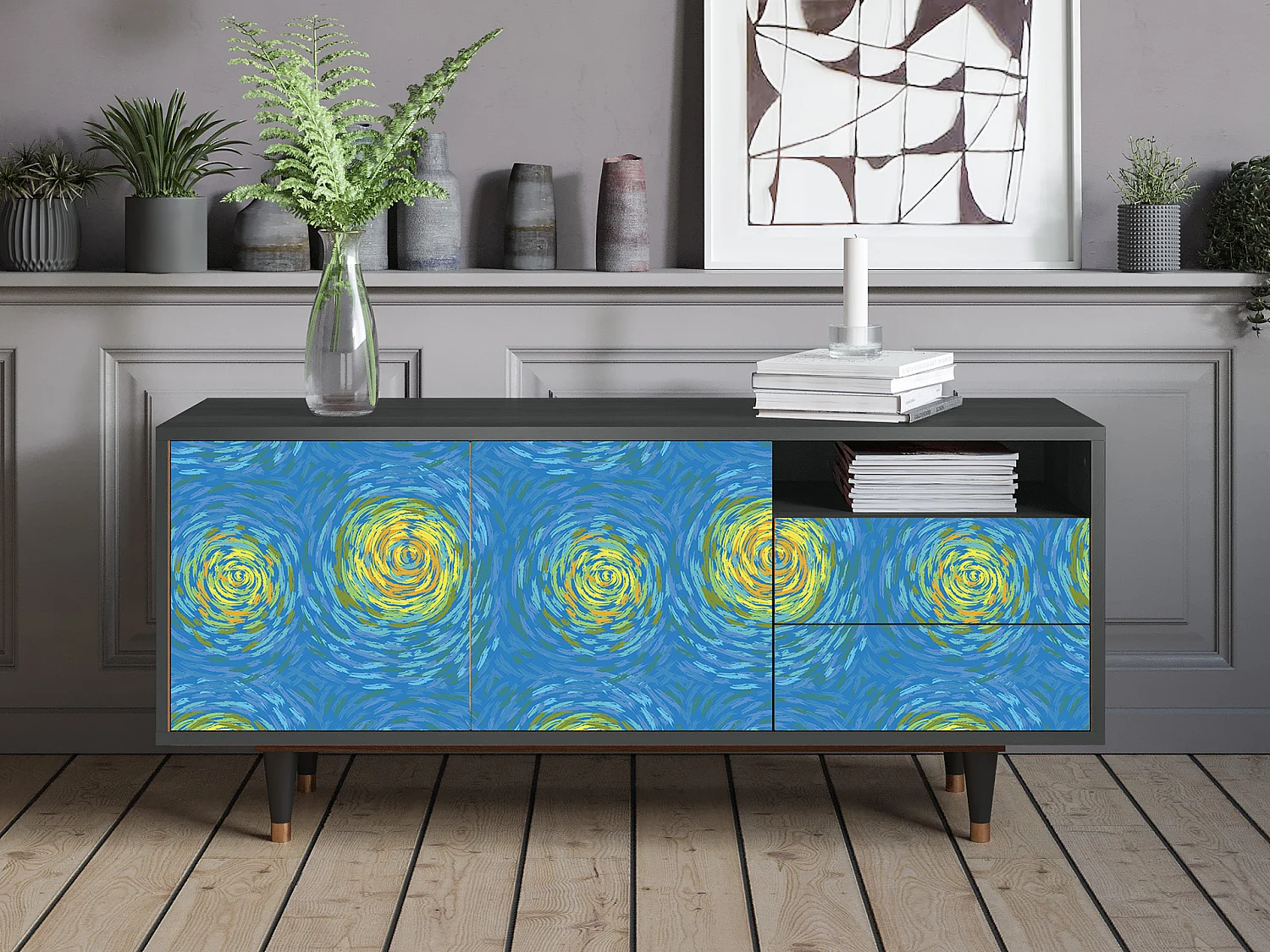 Mueble de TV - 125х56х41 cm - T7 - Van Gogh Lights, Antracite