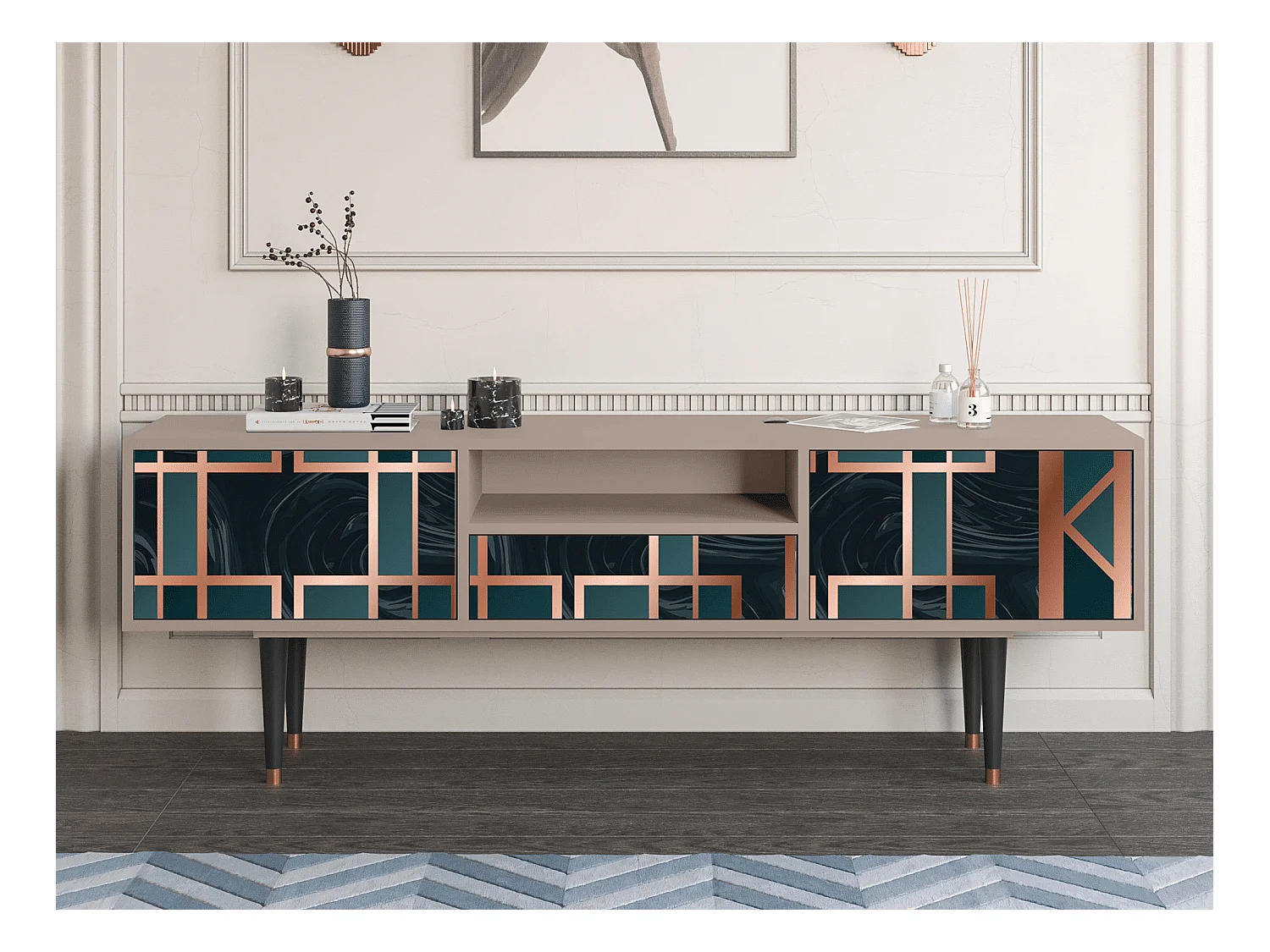 Meuble TV - 170х59х41 cm - T6 - Emerald Metro, Latte